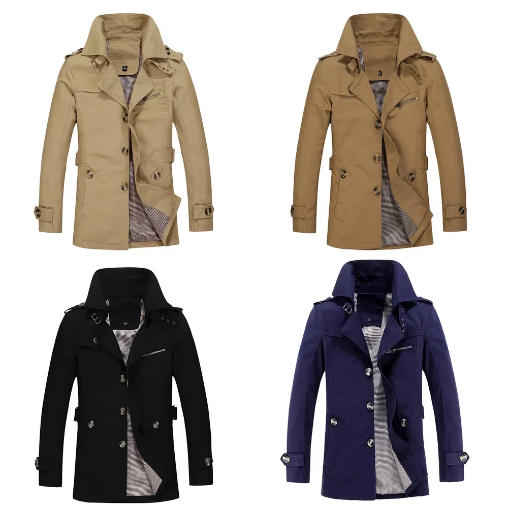 

Windbreaker Jacket Men's Trench Coat Large Size Business Mid Length Jacket for Men