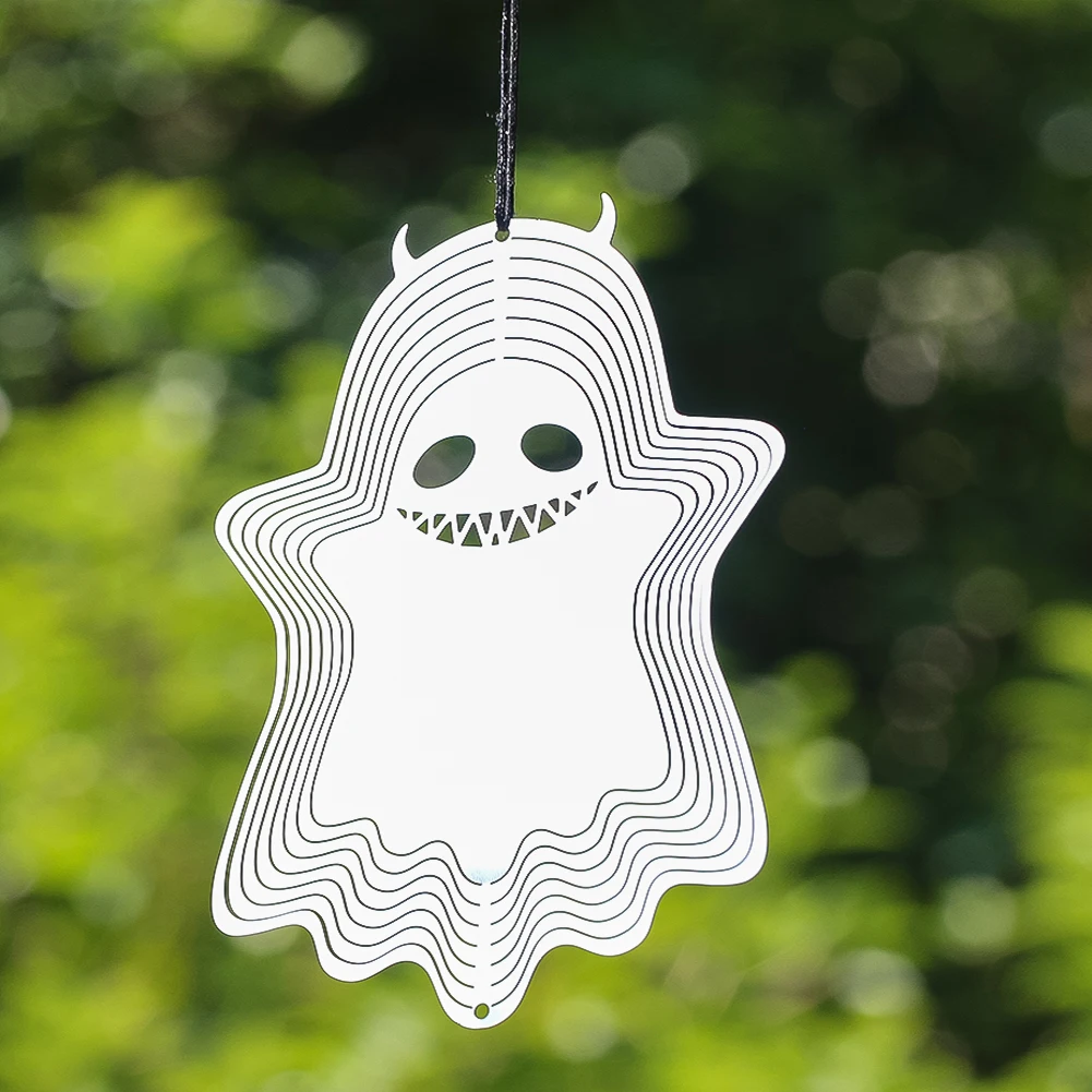 1PC Halloween Ghosts Wind Spinner Multiple Outer Rings Stainless Steel Sun Catcher Silver Metal Yard Room Decoration Accessories