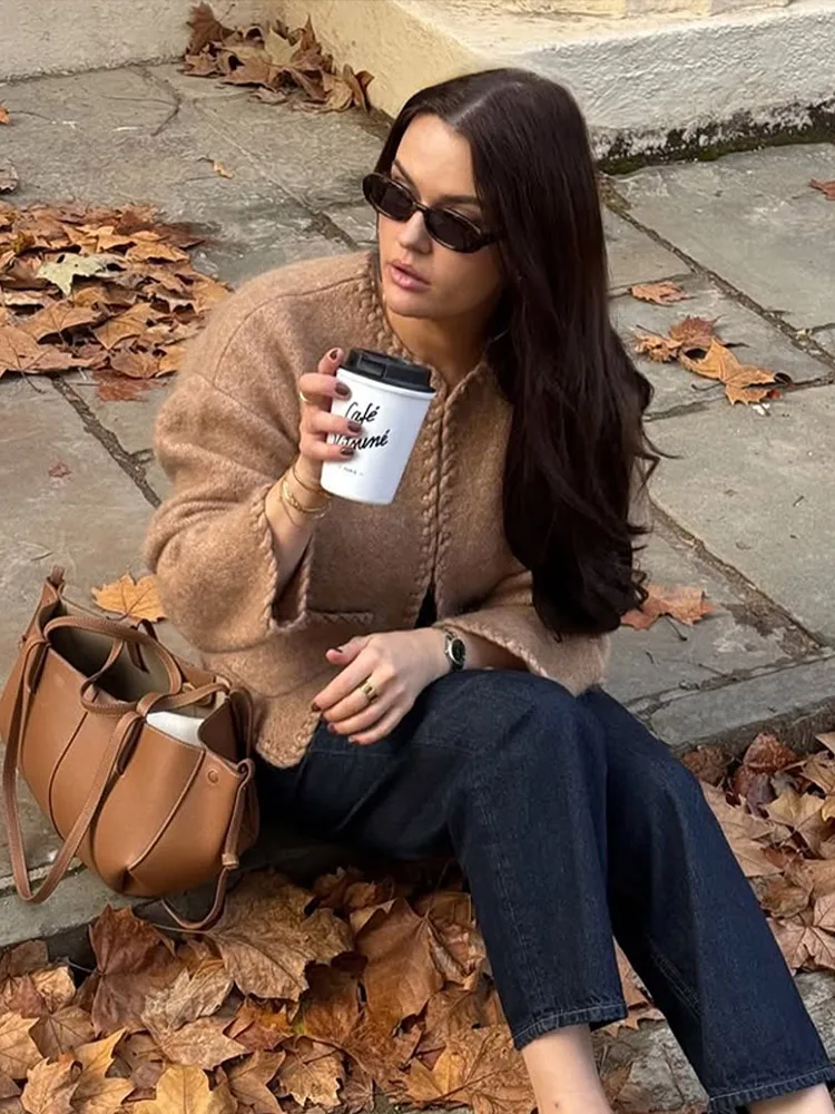 

Casual Solid Short Cable Knit Cardigan Women Casual Full Sleeve Dropped Shoulder Cropped Knitted Cardigans Lady Street Knitwear