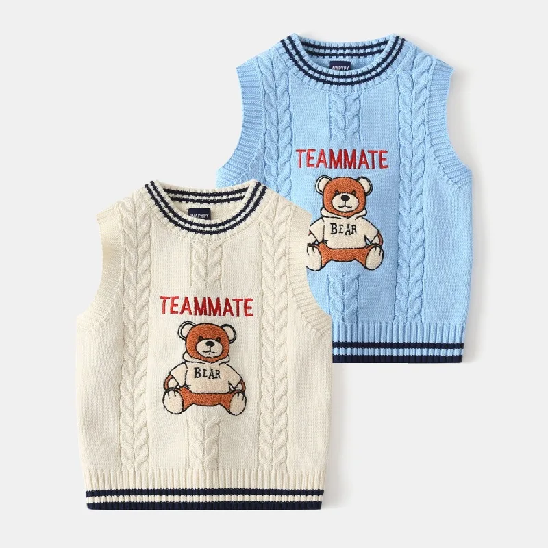 

Cute Bear Toddler Kids Sweater Vests Boys Girls Knitwear Waistcoat Winter Children's Clothes