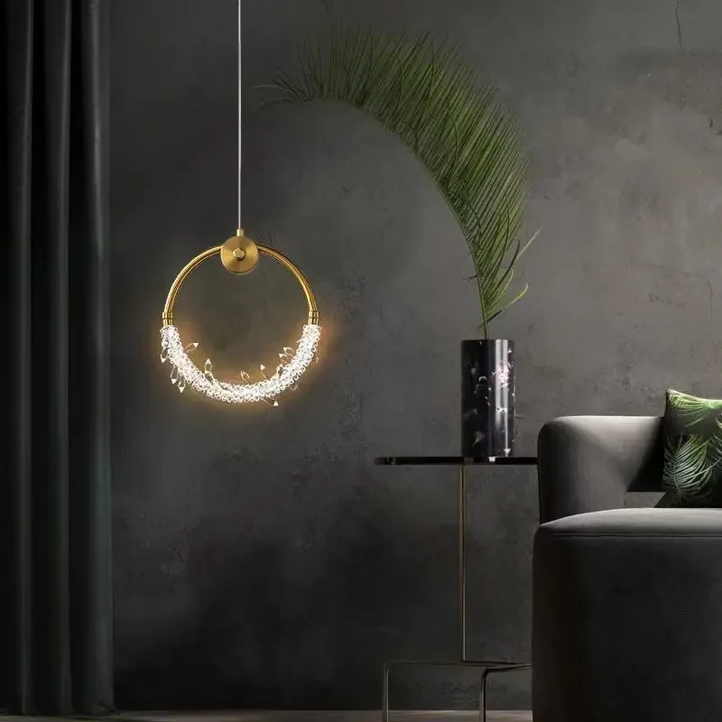 

Nordic Crystal Chandelier Modern Circular Lustre Bedside Pendant Light LED Lighting Fixture for Bedroom Living Room Home Decor