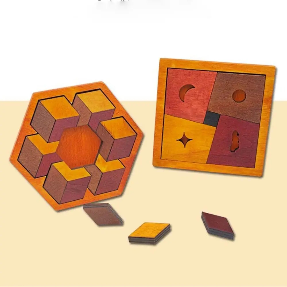 Pattern Cognitive Wooden Tangram Puzzle Challenges Interactive Montessori Puzzles Logical Thinking Hexagonal