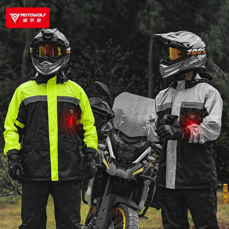 Motowolf Motorcycle Rain Coat Waterproof Motorcyclist Raincoat Men Women Outdoor Biker Rain Suits with LED Waring Light