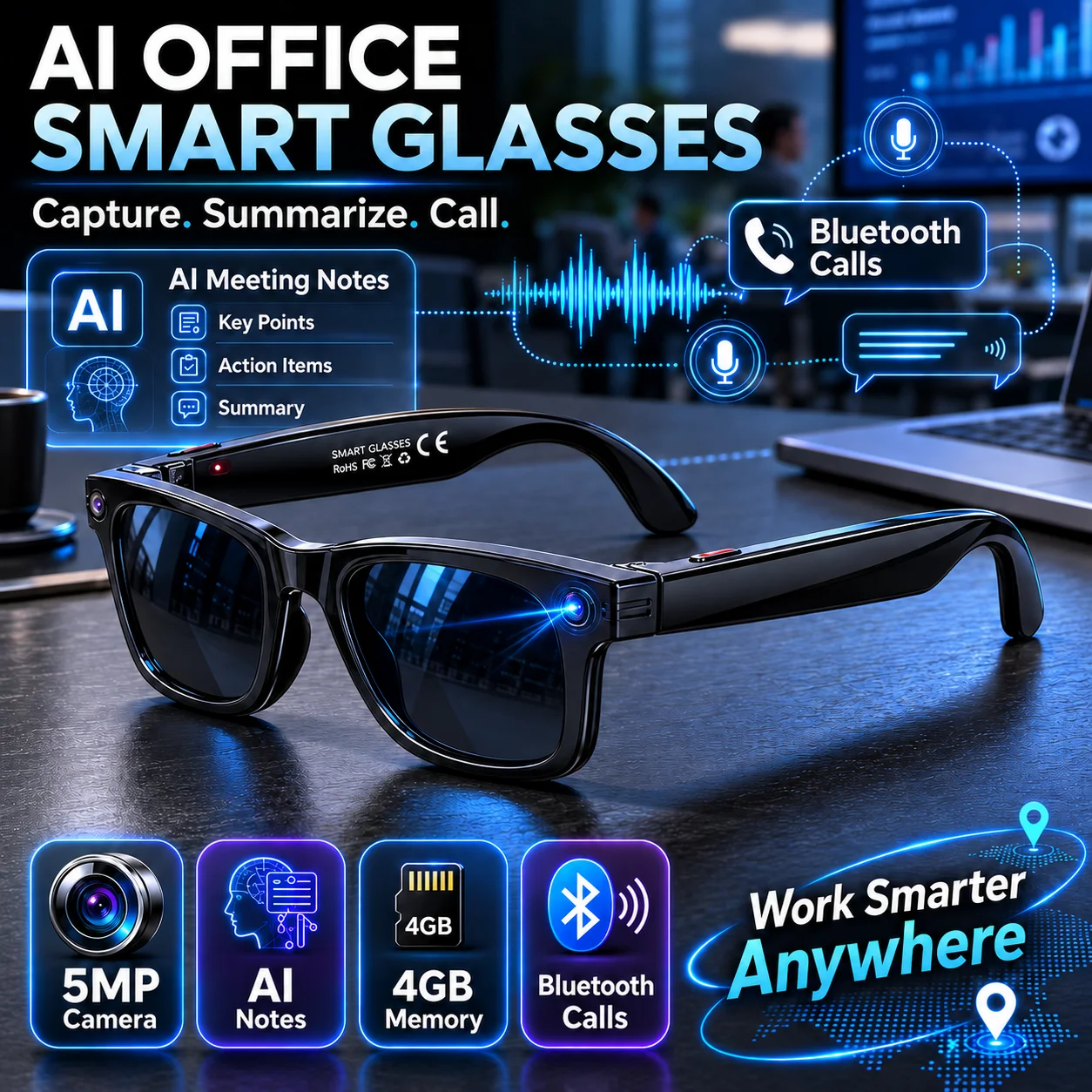 

LIGE New 500W Camera Smart Glasses AI Translation Sunglasses Waterproof Bluetooth Call Photo Video Sport Driving Outdoor Glasses