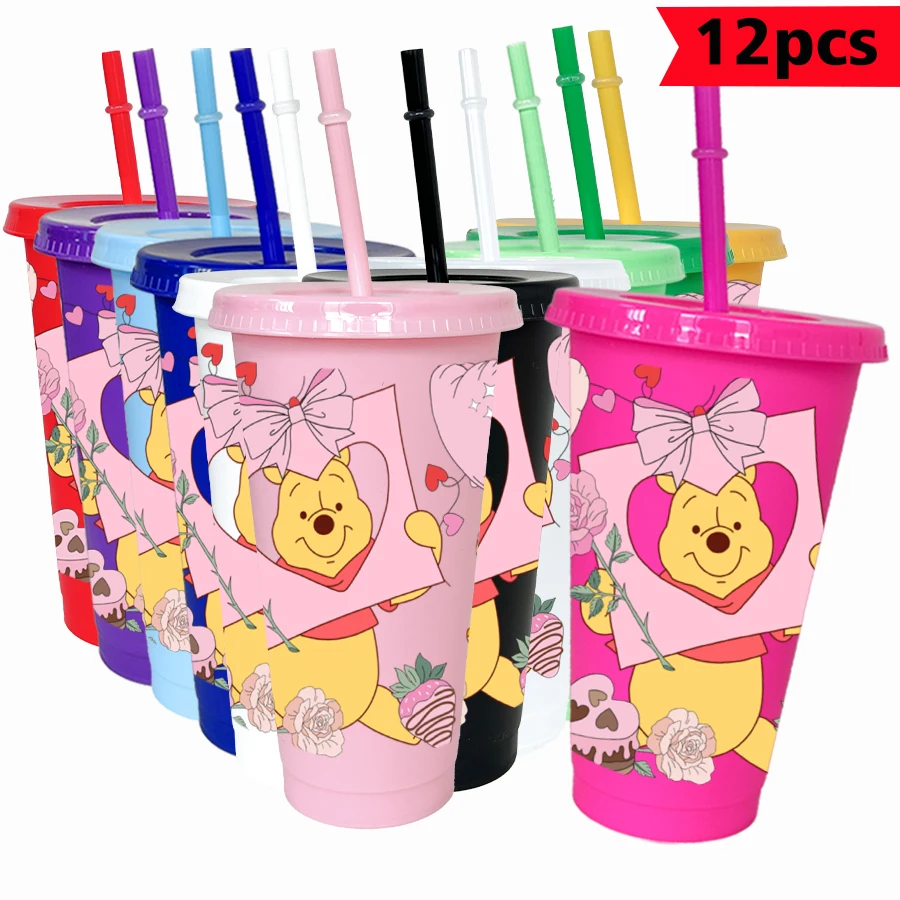 

12pcs/pack Disney,Winnie The Pooh,flowers 26oz Colorful Plastic Tumbler Birthday Party Drinking Utensils Juice Coffee Cup