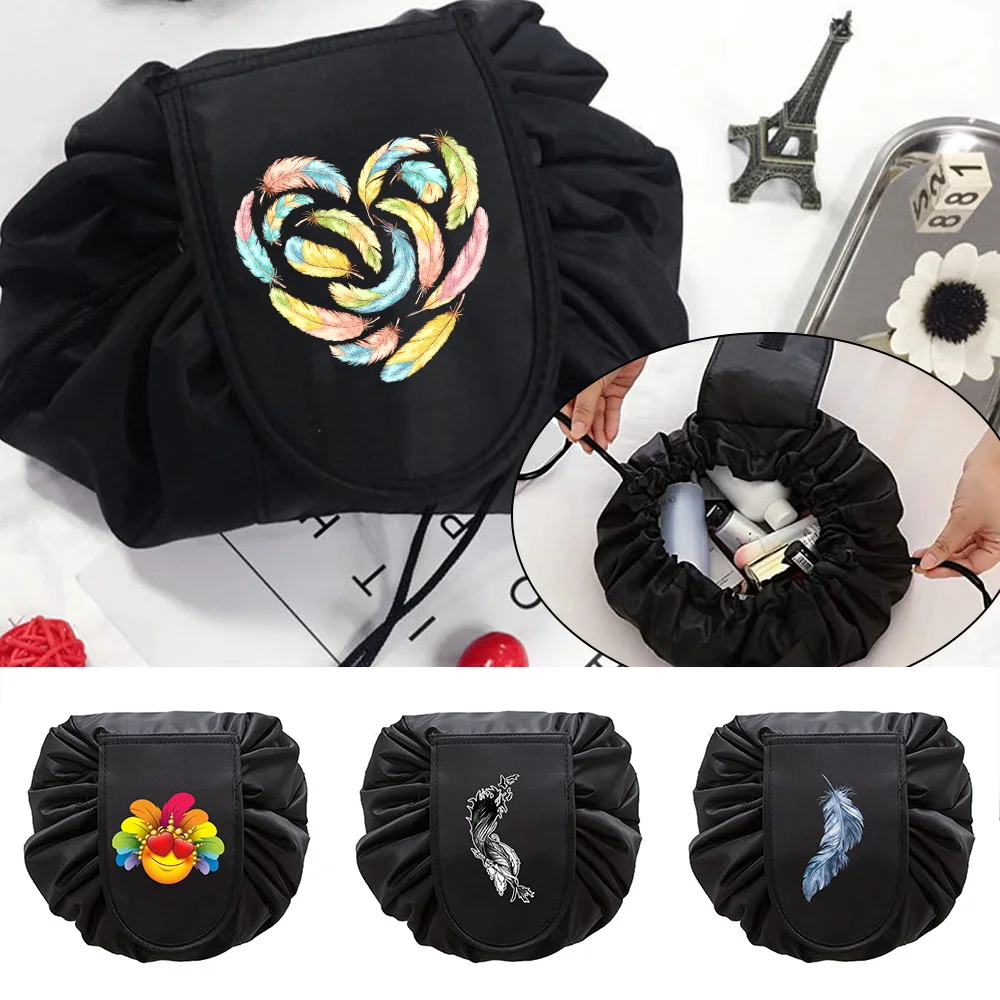 Feather Printed Drawstring Underwear Shoes Bag Travel Storage Pouch Travel Cosmetic Storage Bags Sundries Toiletry Organizer Bag