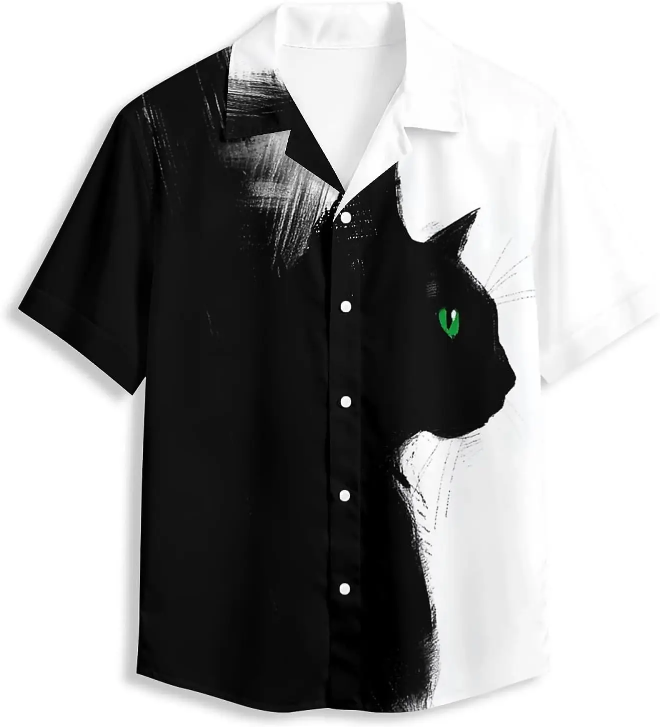 Hawaiian Men's Casual Fashion Short Sleeved Shirt, Cat Wolf Tiger Dragonfly Animal Beach Vacation Travel Shirt