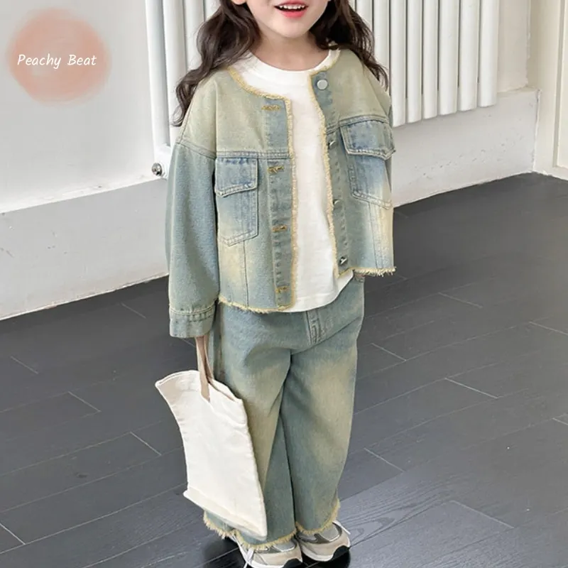 

Fashion Baby Girl Princess Denim Clothes Set Jacket+Pant 2PCS Infant Toddler Coat Jean Suit Spring Autumn Baby Clothes 18M-10Y