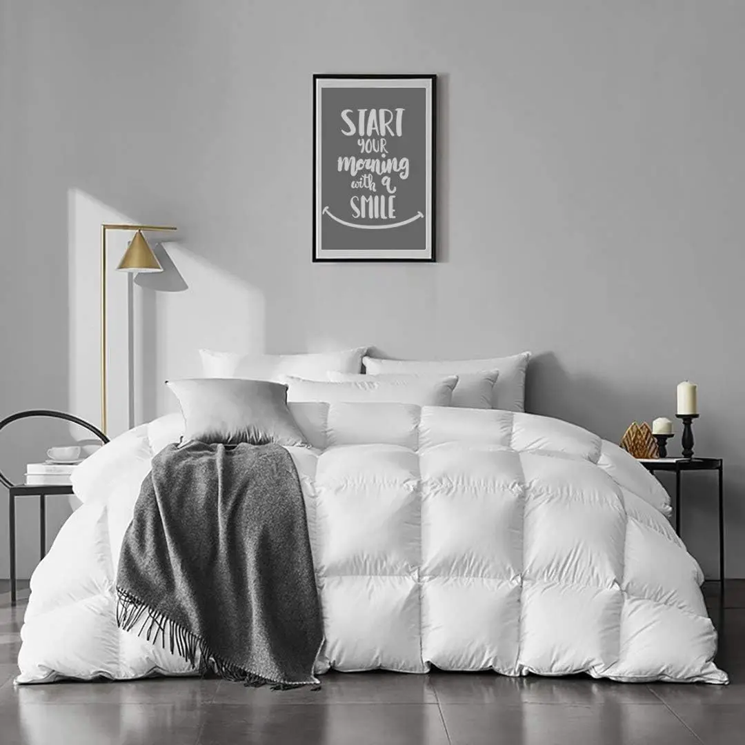 

Lightweight Feather Down Comforter California King Size - Ultra Soft 100% Organic Cotton Quilted Duvet Insert, Thin Bedding Comf