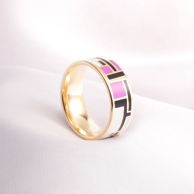 R&X Hot sale  enamel ring women/men jewelry vintage style ceramic ring women rings wedding rings Stainless steel