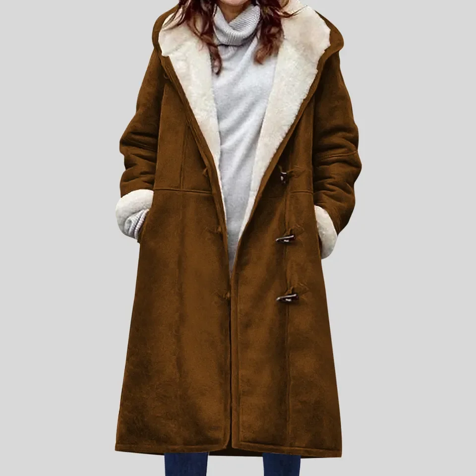 Women Winter Outerwear Fashion Warm Fleece Lined Suede Thicken Warm Hooded Coat Outerwear Real Coats Women