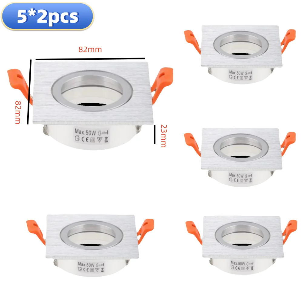 

Adjustable Frame Brushed Square Silver Housing Brush Silver Recessed LED Down Light for GU10 MR16 65mm Cutout