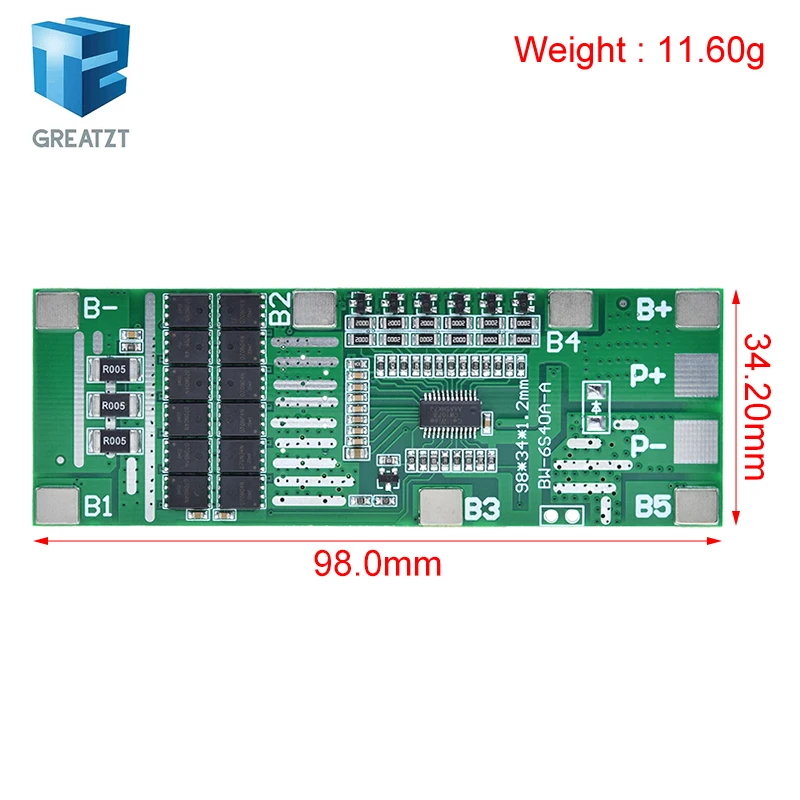 TZT 24V 6S 40A BMS 18650 Li-Ion Lithium Battery Poretect Board Solar Lighting BMS PCB With Balance For Ebike Scooter