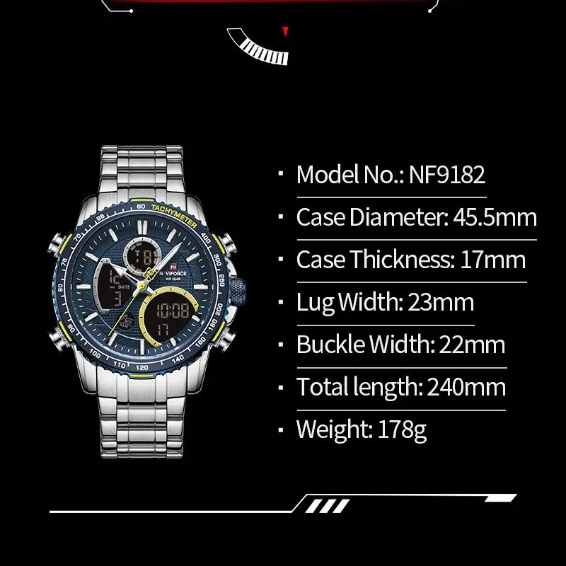 NAVIFORCE Men Watch Dual Display Coffee Sport Timepiece Chronograph Quartz Wristwatch Date Male Clock Relogio Masculino NF9182