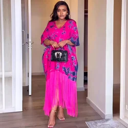 Vintage Print Loose Fit Maxi Dress Women Y2K Clothes Elegant V-neck Tassel Hem Birthday Club Party Long Dresses Vestido De Mujer