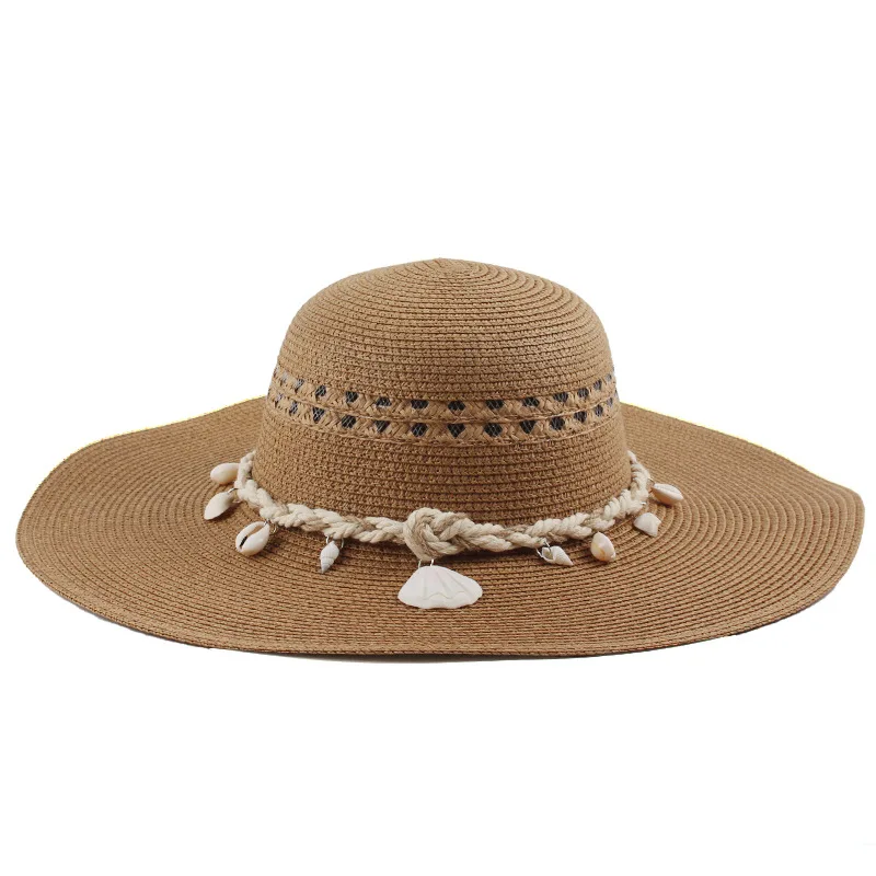 Multi-color Women's Summer Oversized Dome Sun Hat With Stylish Shell Decoration, Straw Hat For Beach Vacation