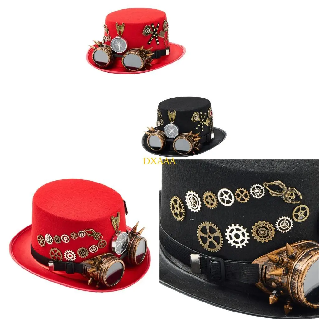 

DXAA Victorian Gear Goggles Top Hat For Men And Women Halloween Party Hat Bowler Cap for Magicians Stage Performances