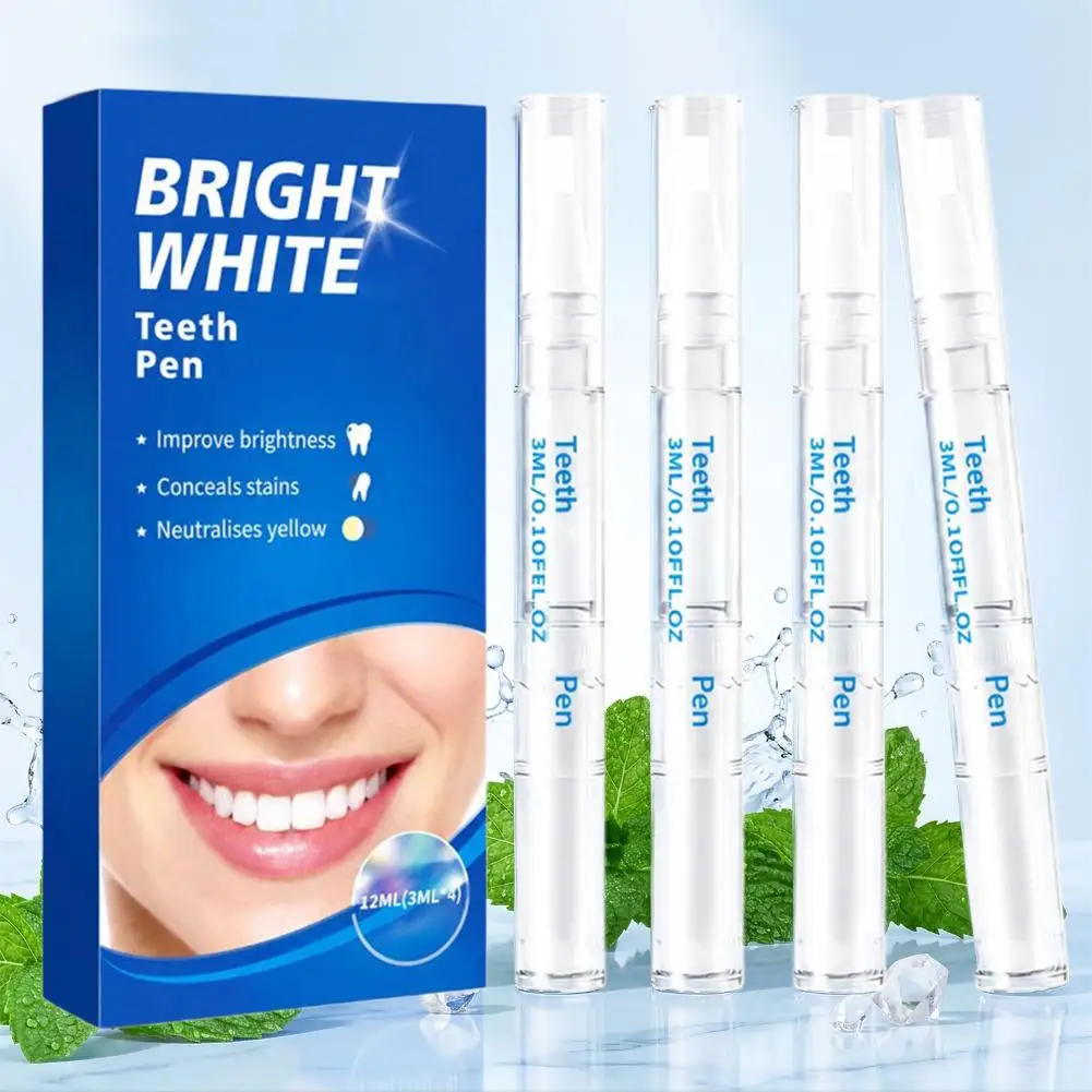 3ML*4 Teeth Whitening Essence Pen Remove Coffee Smoke Stains Reduce Yellowing Portable Stain Removal Gel Pen Freshen Breath