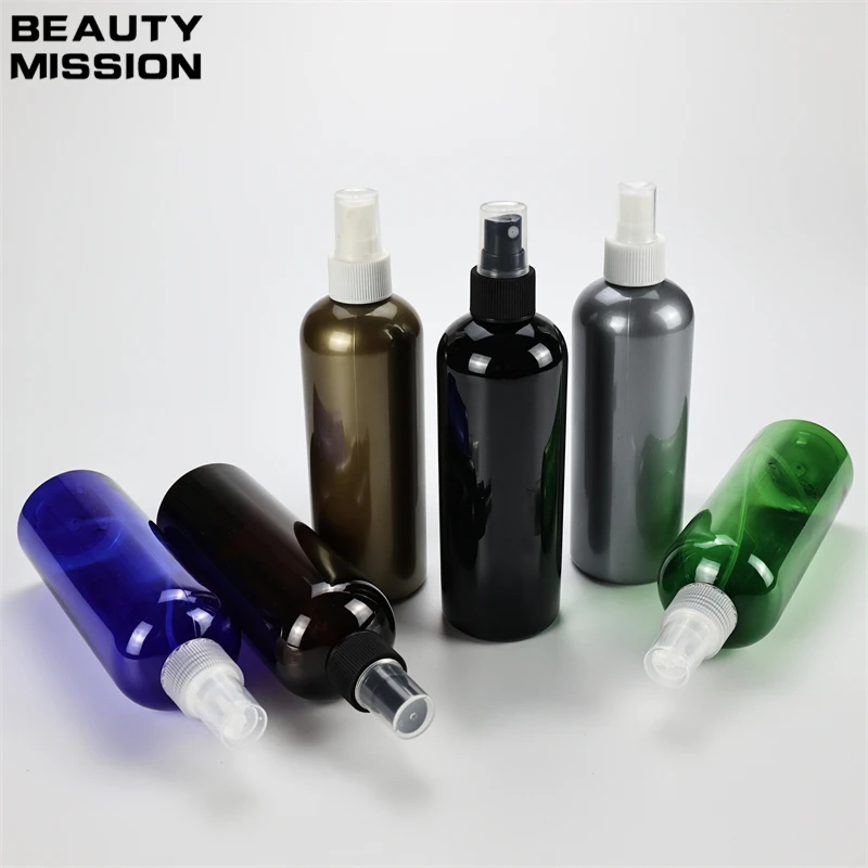 300ml X 20 Empty Golden Plastic Round Shoulder Bottle With Spray Pump Cosmetics Essence Water Container With Fine Mist Sprayer