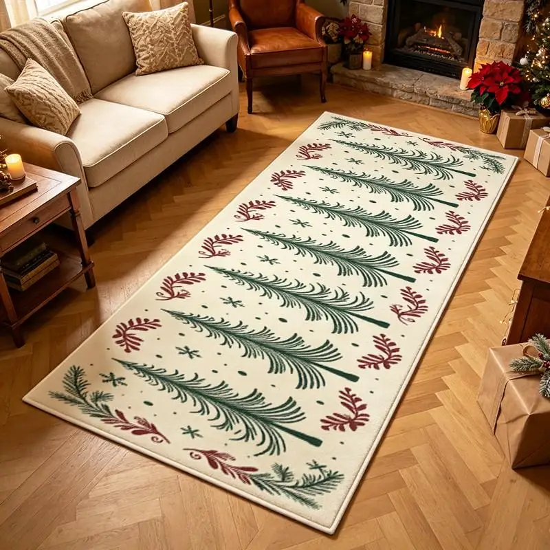 1 Piece Of Vintage Evergreen Printed Rug, Soft Comfortable, All Seasons Suitable, Lightweight Easy To Care, Home Decor, Living Room, Bedroom, Entryway, Winter, Autumn