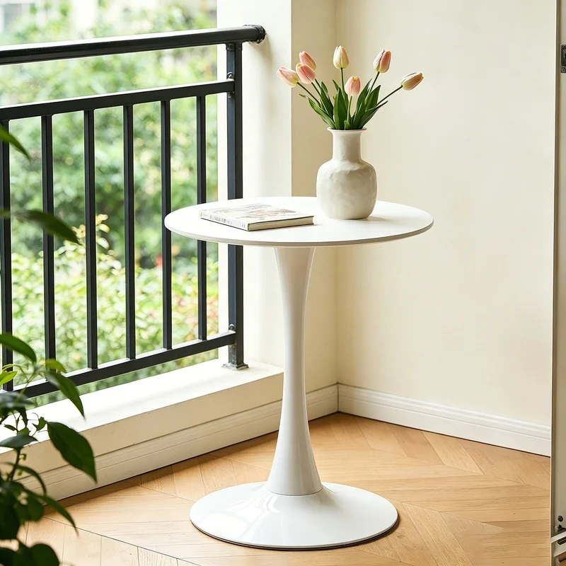 

Modern Round Dining Table with MDF Top and Matte Iron Base, 24-Inch Oval Coffee Table for Small Living Room or Kitchen