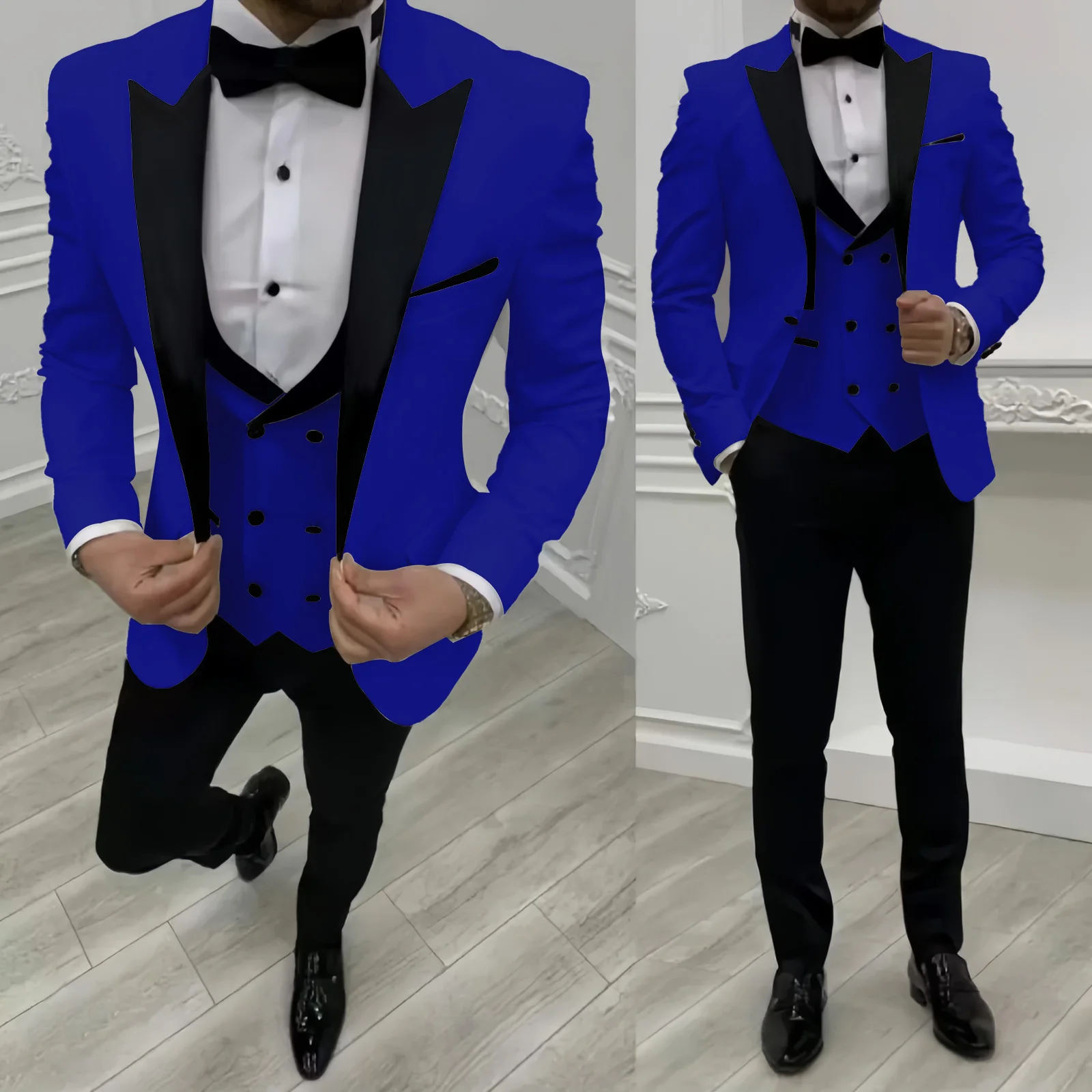 طقم بدلة متعرجة للرجال مكون من 3 قطع مع سترة وسروال عتيقة ذات طية صدر السترة مناسبة لحفلات الزفاف المسائية #6