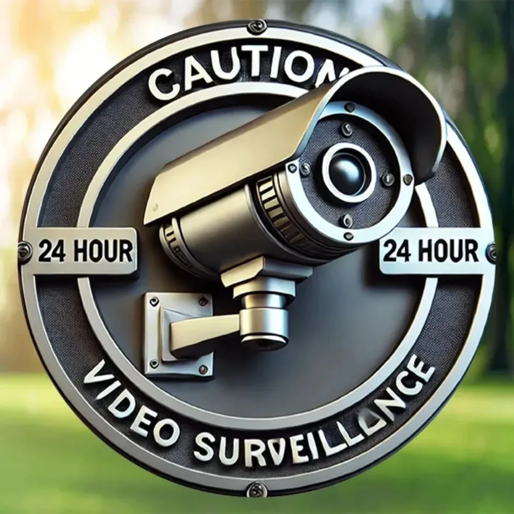 CameraDecorPro 2D-Stunden-Überwachungskamera-Metallschild – strapazierfähiges Eisen, 2D, flach, modern, Retro-Stil, Heim- und Raumdekoration
