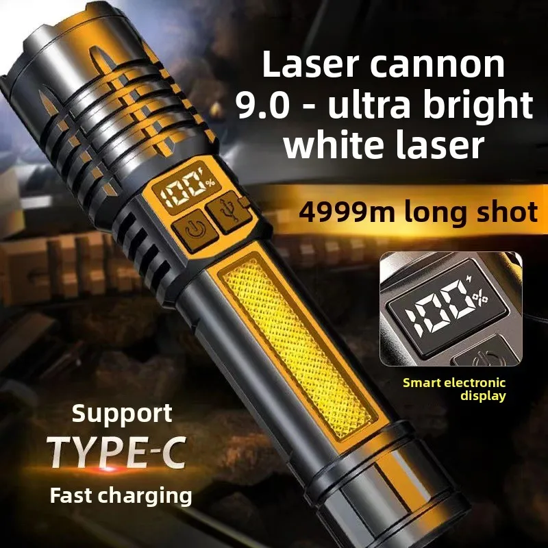 

New High-Intensity Flashlight: USB-Rechargeable, Ultra-Bright, Long-Range, Zoomable, with LED Side Light, Digital Display