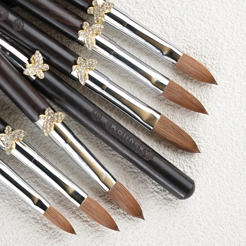 10 Stijl Vlindergesp Rond Houten Handvat Kolinsky Haar Nail Art Brush Schilderen Lijn Pen Liner Gradiënt Platte Ronde Franse Gereedschappen