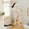 PAWZ ロードラージキャットツリー フードステーション付き、74.8インチの木製背の高いキャットタワー、特大コンドミニアムとハンモック付き、広々としたパーカッション 4