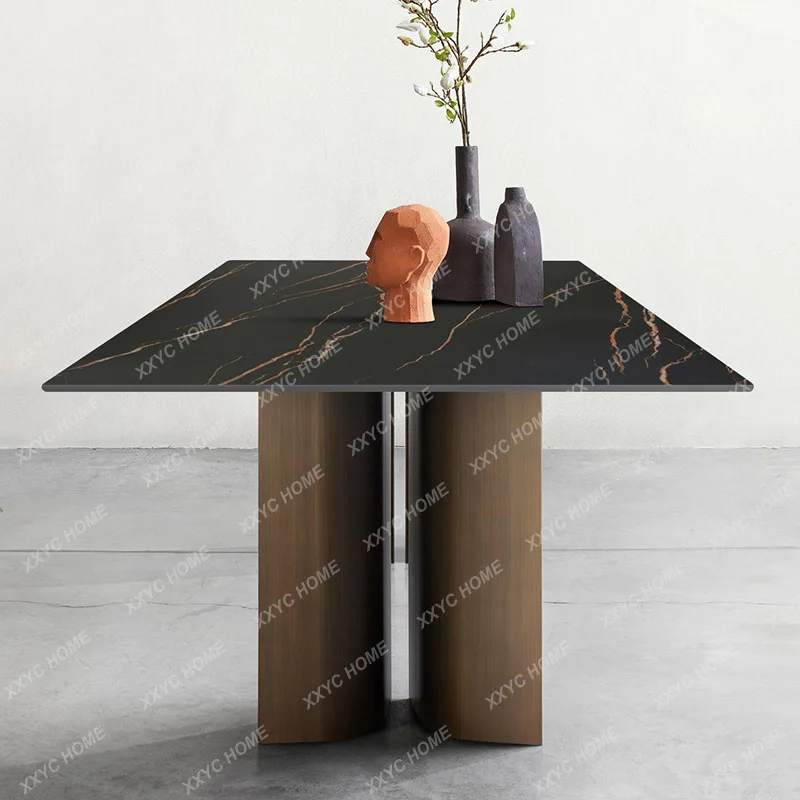 

Обеденный стол из каменной плиты в стиле лёгкой роскоши, для дома, для небольшой квартиры, современный, простой, прямоугольный.