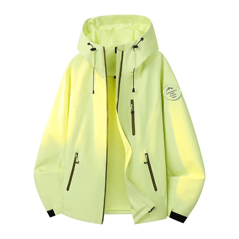 Spring Autumn Solid Color Hooded Outdoor Jacket Men Women Water Resistant Windbreaker Adjustable Cuffs Casual Climbing Travel Hi