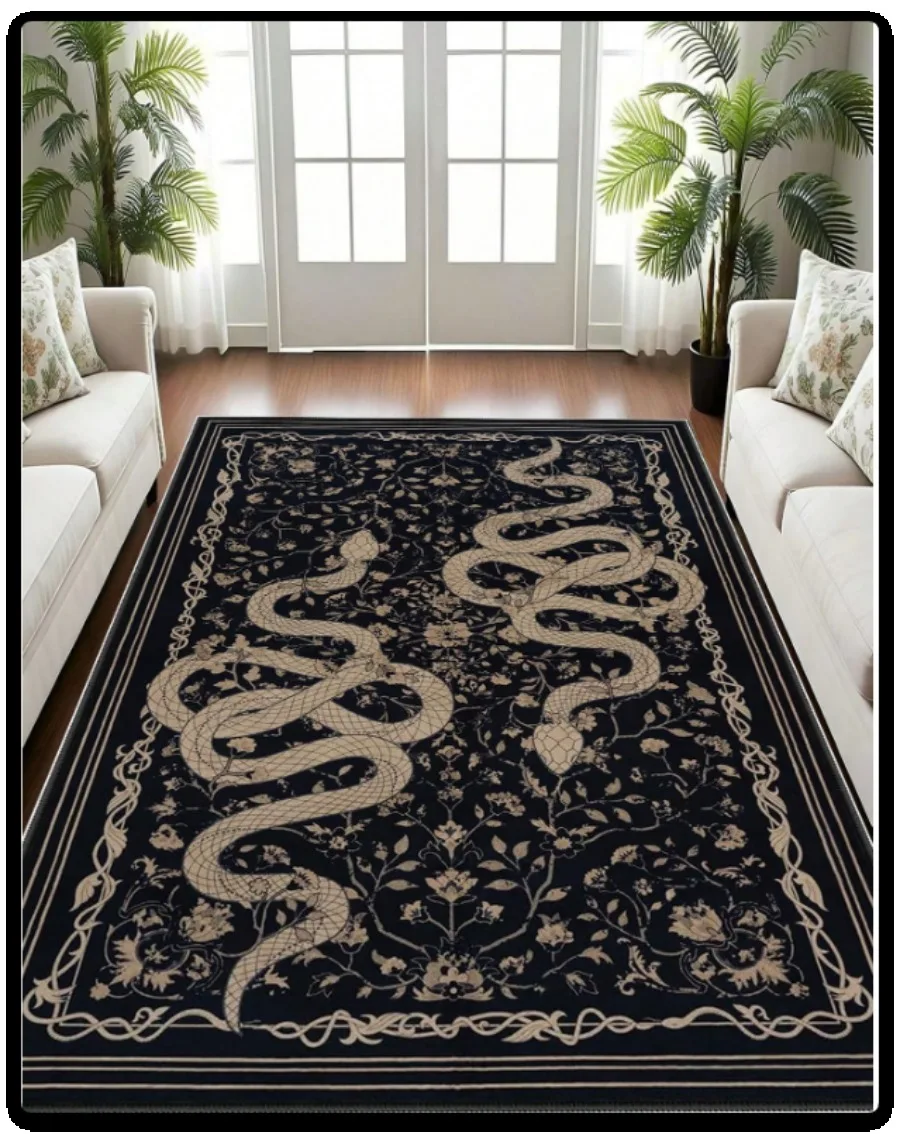 Gothic Snake Floral Printed Floor Mat Dark Botanical Decor Area Rug for Living Room Bedroom Home Decor Hallway Porch Floor Mat