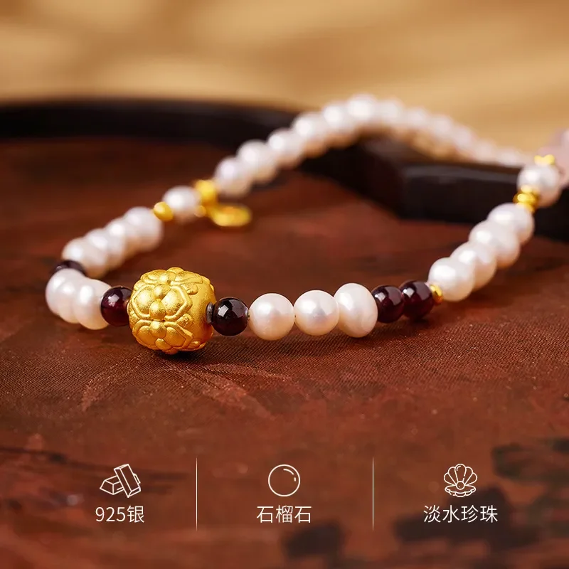 S925 Sterling Silver Natural Freshwater Pearl Powder Crystal Bamboo Necklace Women's New Chinese Premium Mother's Day Gift