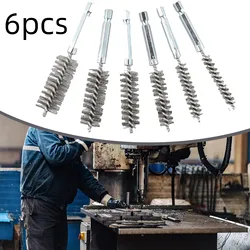 6pcs Steel Bore Wire Brush Twisted Wire Stainless Steel Cleaning Brush With Handle 1/4 Inch Hex Shank For Impact Drill