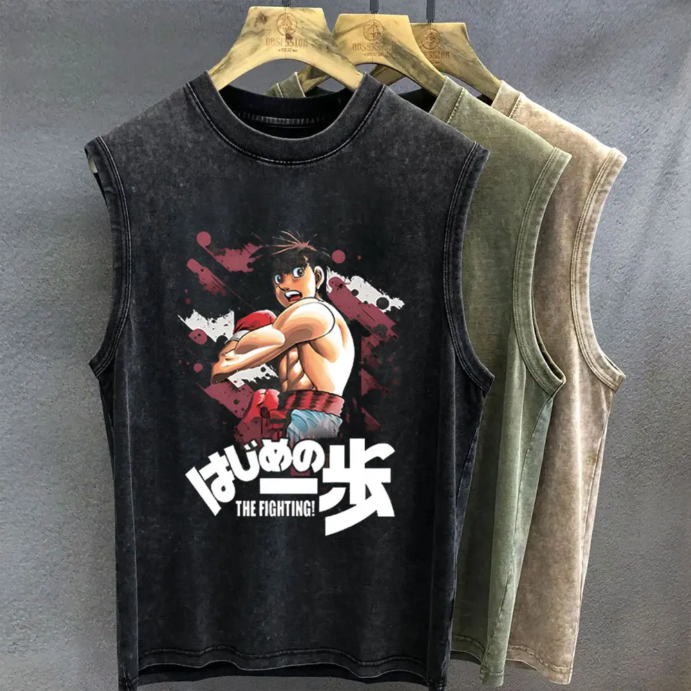 Nieuwe Heren Tank Top Anime Hajime Geen Ippo Grafische T-shirt Print Oversized Gym Kleding Vintage Wassen Mouwloos Vest Dames Y2k