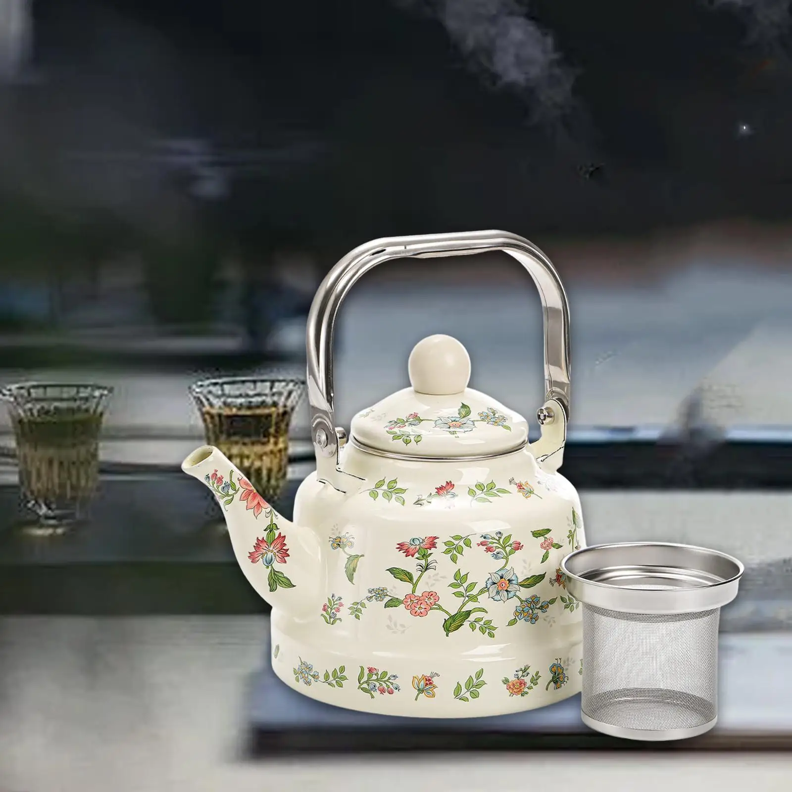 

Эмалированный чайник, многоразовый кофейник с крышкой и ситечком, грелка, эмалированный горшок с цветочным принтом, турецкий чайник для дома, вечеринки, кухни