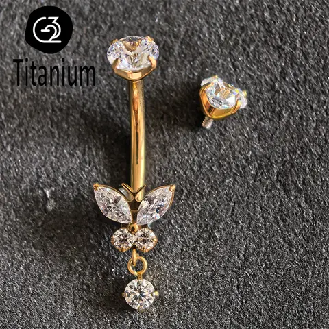 Kolczyki do pępka z tytanu ASTM F136 G23, motylkowe kolczyki do pępka dla kobiet, kolczyki do pępka z cyrkoniami, biżuteria do ciała.
