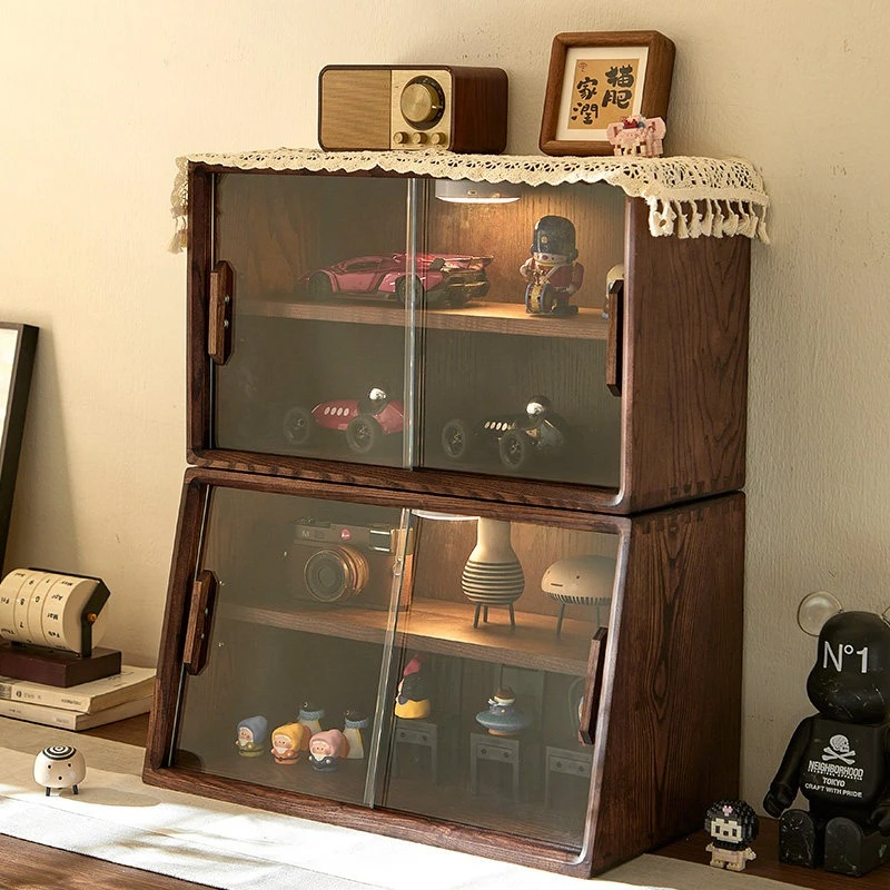 Solid Wood Dust‑Proof Desktop Storage Cabinet, Wooden Countertop Shelf for Cups, Tea Sets, Coffee Mugs, Sideboard Organizer
