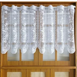 Cortinas cortas transparentes blancas de pavo real, Fondo de Jacquard, Media Cortina, ventana pequeña, cortinas de cocina, parte superior de anillo