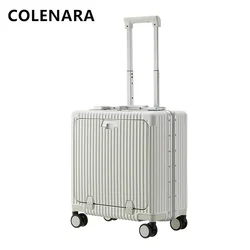 COLENARA 18Inch Cabin Luggage Small Boarding Box Multifunctional Front Opening Laptop Aluminum Frame Trolley Case PC Suitcase