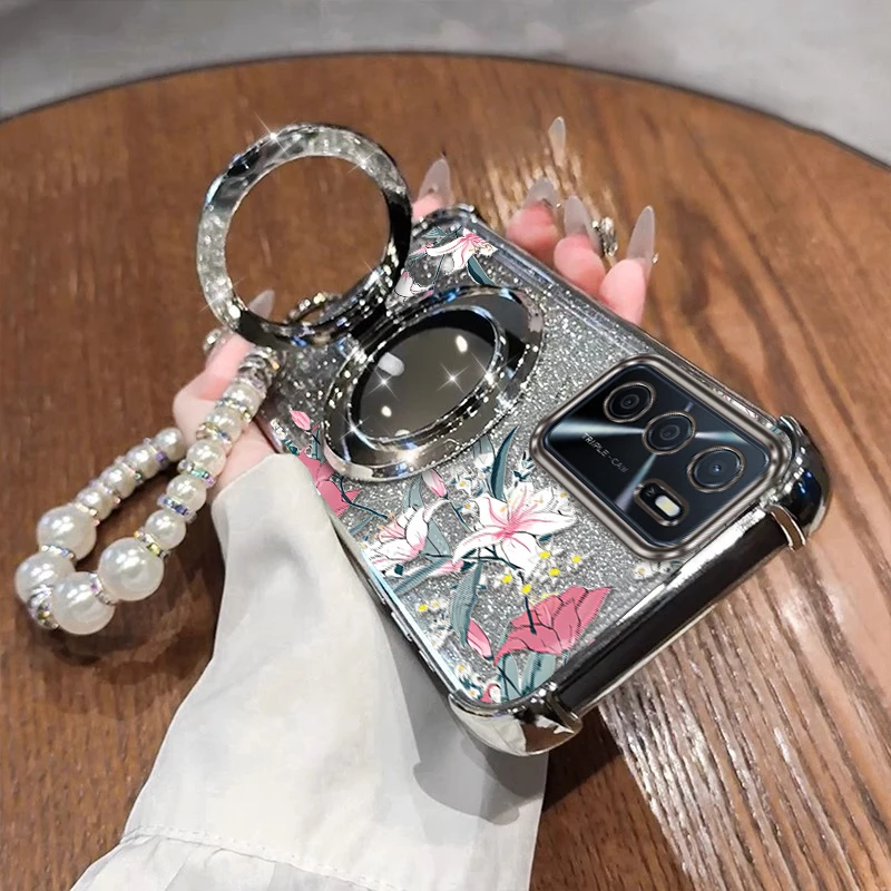 

A 16 Daffodil flower Plating Bracelet Holder Phone Case For OPPO A16 A94 A97 A95 A38 A57S A60 A96 A54 A74 A78 A77S A77 A72 Cover