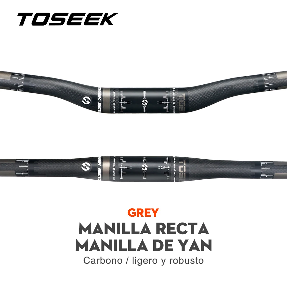 TOSEEK-Manillar de carbono para bicicleta de montaña, accesorio plano o elevado, 31,8x580/600/620/640/660/680/700/720/740/760/mm, mate