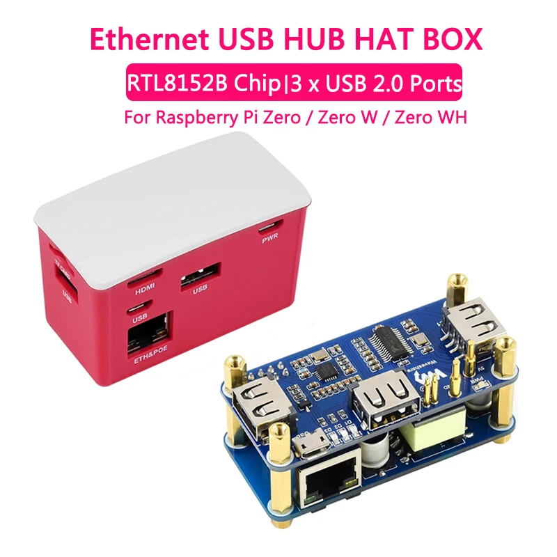 Raspberry Pi Zero PoE Power over Ethernet/USB HUB HAT RTL8152B Chip 3 x USB 2.0 Ports 802.3af-kompatibel für RPi Zero W/WH