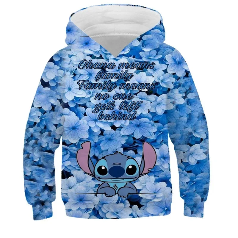 Disney Classic Anime Lilo & Stitch Autumn and Winter Hooded New Stitch Hoodies For Boys Girls Kids Hoodies Children Cotton Tops