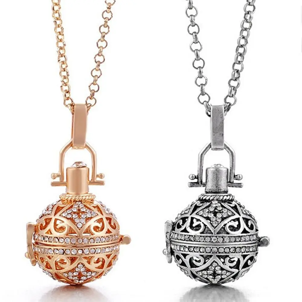 DIY Flower Pattern Jewelry Openable Cage Hollow Out Angel Caller Musical Sound Bell Harmony Ball Chain Necklace Locket Pendant