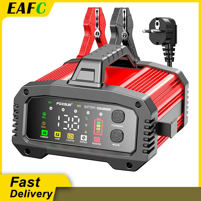 

25A/15A Smart Car Battery Charger for 8- Stage 12V-24V Motorcycle Lead Acid AGM GEL LiFePo4 Batteries Car Booster Pulse Repair