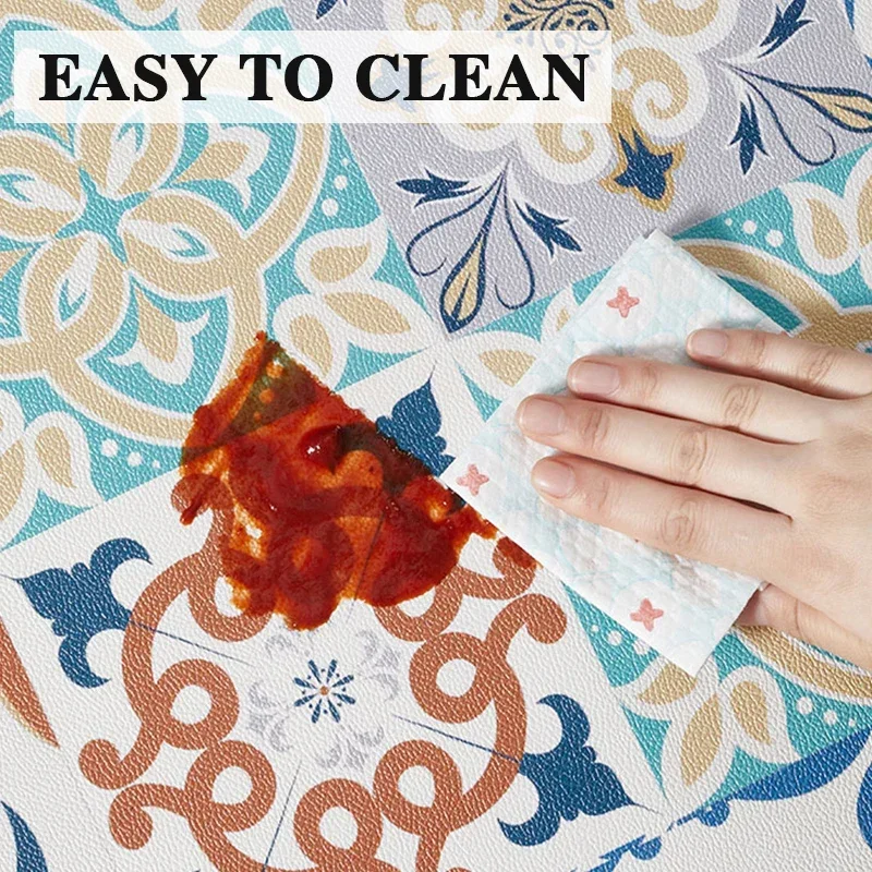 Kitchen Mat Minimalist Colorful Long Strip Runner Kitchen Carpet PVC Leather Non-slip Oil-proof Waterproof Washable Kitchen Rugs