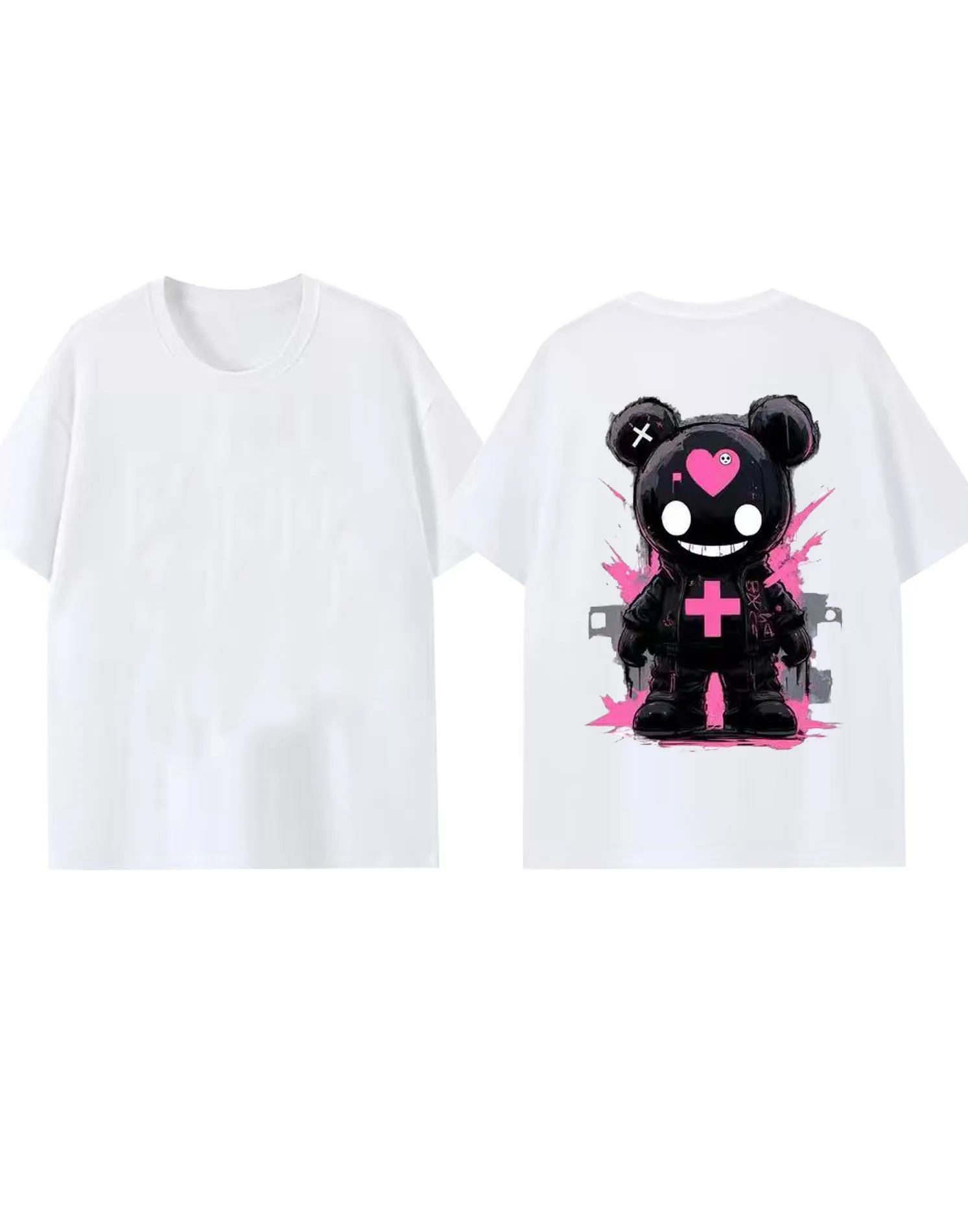 

Футболка с принтом медведя из мультфильма, свободная футболка с короткими рукавами в уличном стиле, универсальная, повседневная, удобная, хлопковая