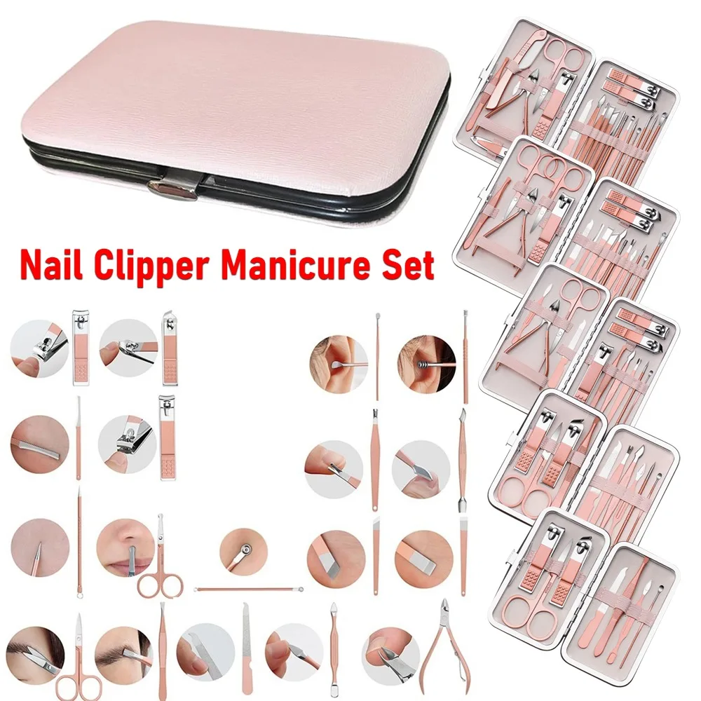 Stainless Steel Nail Clipper Manicure Set Cuticle Grooming Tools Rose Gold Pedicure Nail Kit Nail Care Multi-quantity to choose